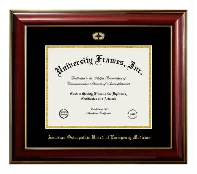 American Osteopathic Board of Emergency Medicine Diploma Frame in Classic Mahogany with Gold Trim with Black & Gold Mats for DOCUMENT: 8 1/2"H X 11"W  