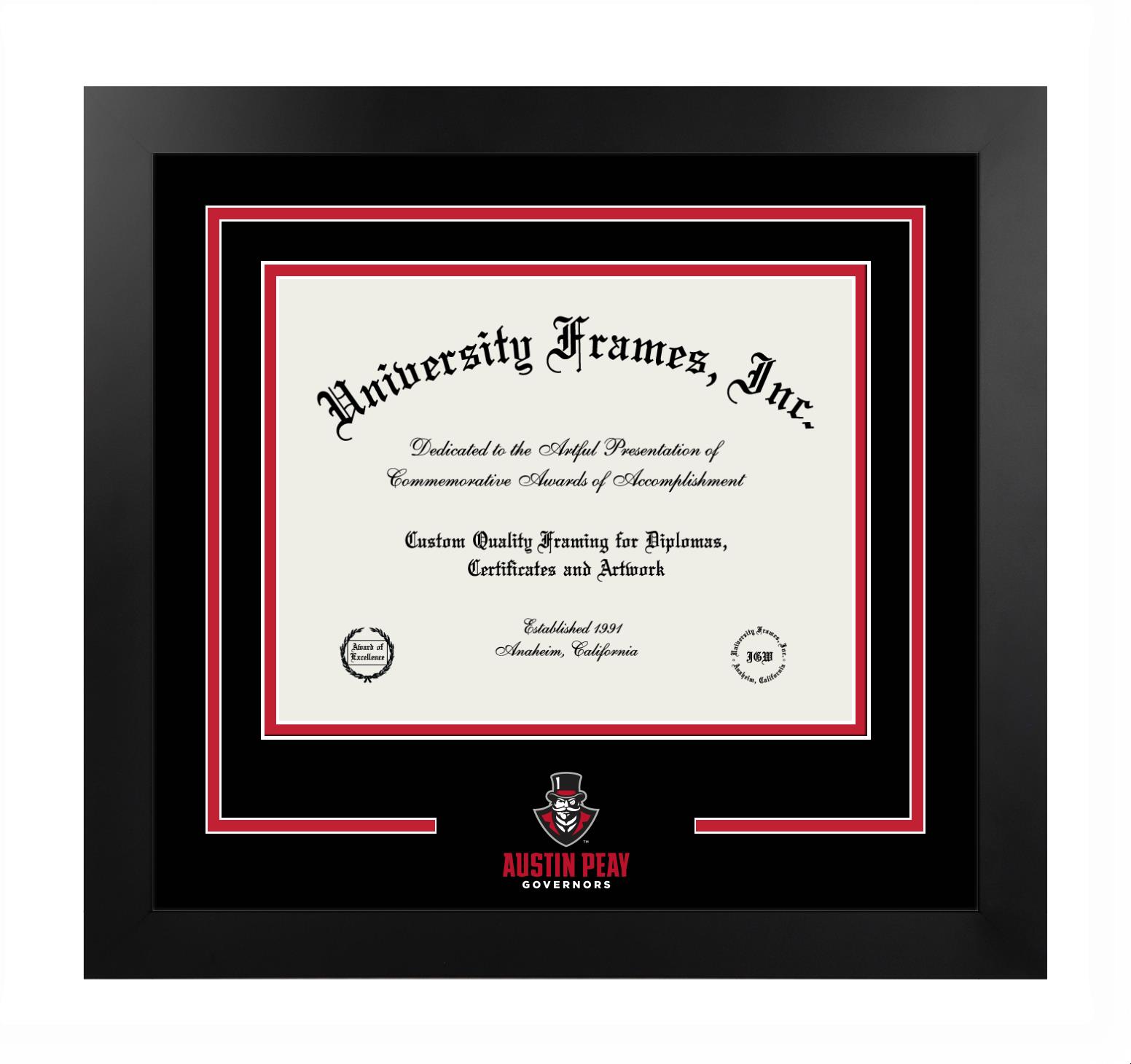 Austin Peay State University Austin Peay State University Logo Mat Frame in Manhattan Black with Black & Red Mats for DOCUMENT: 8 1/2"H X 11"W  