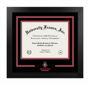 Austin Peay State University Logo Mat Frame in Manhattan Black with Black & Red Mats for DOCUMENT: 8 1/2"H X 11"W  
