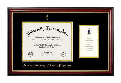 American Academy of Family Physicians Diploma with Announcement Frame in Petite Mahogany with Gold Trim with Black & Gold Mats for document: 8 1/2"h x 11"w  , diploma: 7"h x 4"w  