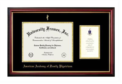American Academy of Family Physicians Diploma with Announcement Frame in Petite Mahogany with Gold Trim with Black & Gold Mats for DOCUMENT: 8 1/2"H X 11"W  ,  7"H X 4"W  