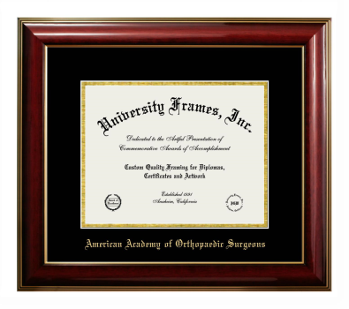 American Academy of Orthopaedic Surgeons Diploma Frame in Classic Mahogany with Gold Trim with Black & Gold Mats for DOCUMENT: 8 1/2"H X 11"W  