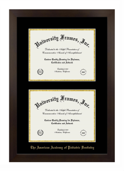 American Academy of Pediatric Dentistry Double Degree (Stacked) Frame in Manhattan Espresso with Black & Gold Mats for DOCUMENT: 8 1/2"H X 11"W  , DOCUMENT: 8 1/2"H X 11"W  