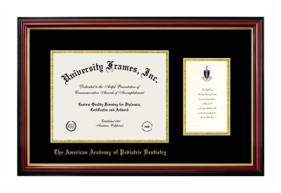 American Academy of Pediatric Dentistry Diploma with Announcement Frame in Petite Mahogany with Gold Trim with Black & Gold Mats for DOCUMENT: 8 1/2"H X 11"W  ,  7"H X 4"W  