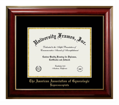 American Association of Gynecologic Laparoscopists Diploma Frame in Classic Mahogany with Gold Trim with Black & Gold Mats for DOCUMENT: 8 1/2"H X 11"W  