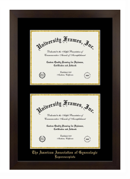 American Association of Gynecologic Laparoscopists Double Degree (Stacked) Frame in Manhattan Espresso with Black & Gold Mats for document: 8 1/2"h x 11"w  , document: 8 1/2"h x 11"w  