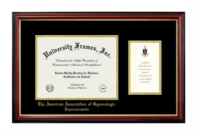 American Association of Gynecologic Laparoscopists Diploma with Announcement Frame in Petite Mahogany with Gold Trim with Black & Gold Mats for DOCUMENT: 8 1/2"H X 11"W  ,  7"H X 4"W  