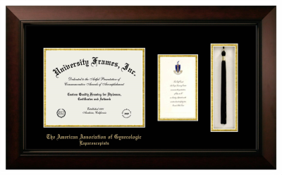 American Association of Gynecologic Laparoscopists Diploma with Announcement & Tassel Box Frame in Legacy Black Cherry with Black & Gold Mats for DOCUMENT: 8 1/2"H X 11"W  ,  7"H X 4"W  
