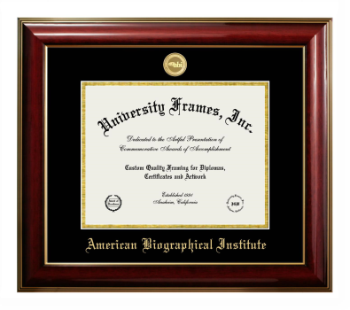 American Biographical Institute Diploma Frame in Classic Mahogany with Gold Trim with Black & Gold Mats for DOCUMENT: 8 1/2"H X 11"W  