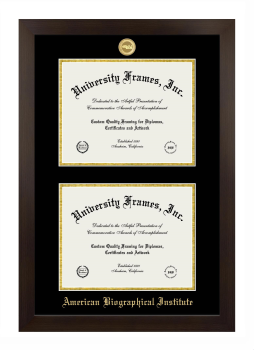 American Biographical Institute Double Degree (Stacked) Frame in Manhattan Espresso with Black & Gold Mats for DOCUMENT: 8 1/2"H X 11"W  , DOCUMENT: 8 1/2"H X 11"W  