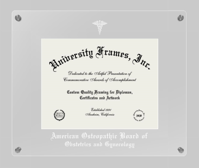 American Osteopathic Board of Obstetrics and Gynecology Lucent Clear-over-Clear Frame in Lucent Clear Moulding with Lucent Clear Mat for document: 8 1/2"h x 11"w  