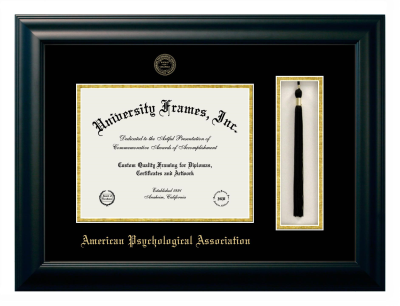 American Psychological Association Diploma with Tassel Box Frame in Satin Black with Black & Gold Mats for DOCUMENT: 8 1/2"H X 11"W  