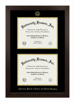 American Board of Colon and Rectal Surgery Double Degree (Stacked) Frame in Manhattan Espresso with Black & Gold Mats for document: 8 1/2"h x 11"w  , document: 8 1/2"h x 11"w  