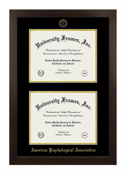 American Psychological Association Double Degree (Stacked) Frame in Manhattan Espresso with Black & Gold Mats for DOCUMENT: 8 1/2"H X 11"W  , DOCUMENT: 8 1/2"H X 11"W  