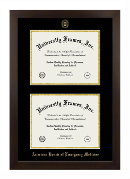 American Board of Emergency Medicine Double Diploma Frame in Manhattan Espresso with Black & Gold Mats for document: 8 1/2"h x 11"w  , document: 8 1/2"h x 11"w  