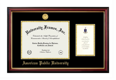American Public University Diploma with Announcement Frame in Petite Mahogany with Gold Trim with Black & Gold Mats for DOCUMENT: 8 1/2"H X 11"W  ,  7"H X 4"W  