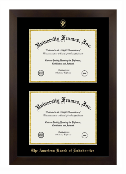 American Board of Endodontics Double Degree (Stacked) Frame in Manhattan Espresso with Black & Gold Mats for document: 8 1/2"h x 11"w  , document: 8 1/2"h x 11"w  