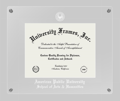 American Public University School of Arts & Humanities Lucent Clear-over-Clear Frame in Lucent Clear Moulding with Lucent Clear Mat for DOCUMENT: 8 1/2"H X 11"W  