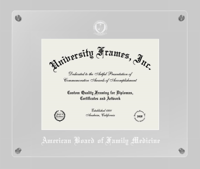 American Board of Family Medicine Lucent Clear-over-Clear Frame in Lucent Clear Moulding with Lucent Clear Mat for DOCUMENT: 8 1/2"H X 11"W  