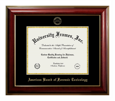 American Board of Forensic Toxicology Diploma Frame in Classic Mahogany with Gold Trim with Black & Gold Mats for DOCUMENT: 8 1/2"H X 11"W  