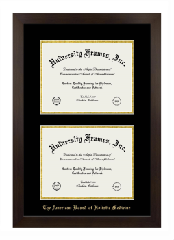 American Board of Holistic Medicine Double Diploma Frame in Manhattan Espresso with Black & Gold Mats for DOCUMENT: 8 1/2"H X 11"W  , DOCUMENT: 8 1/2"H X 11"W  