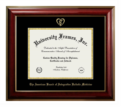American Board of Integrative Holistic Medicine Diploma Frame in Classic Mahogany with Gold Trim with Black & Gold Mats for DOCUMENT: 8 1/2"H X 11"W  