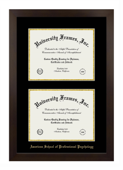 American School of Professional Psychology Double Degree (Stacked) Frame in Manhattan Espresso with Black & Gold Mats for DOCUMENT: 8 1/2"H X 11"W  , DOCUMENT: 8 1/2"H X 11"W  