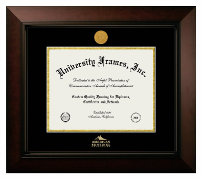 American Sentinel University Diploma Frame in Legacy Black Cherry with Black & Gold Mats for DOCUMENT: 8 1/2"H X 11"W  