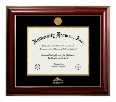American Sentinel University Diploma Frame in Classic Mahogany with Gold Trim with Black & Gold Mats for DOCUMENT: 8 1/2"H X 11"W  