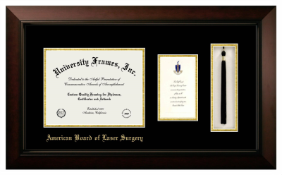 American Board of Laser Surgery Diploma with Announcement & Tassel Box Frame in Legacy Black Cherry with Black & Gold Mats for DOCUMENT: 8 1/2"H X 11"W  ,  7"H X 4"W  