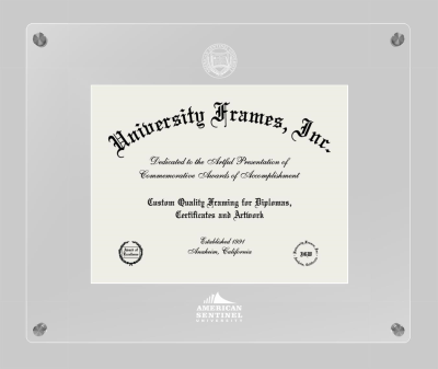 American Sentinel University Lucent Clear-over-Clear Frame in Lucent Clear Moulding with Lucent Clear Mat for DOCUMENT: 8 1/2"H X 11"W  