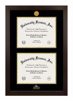 American Sentinel University Double Degree (Stacked) Frame in Manhattan Espresso with Black & Gold Mats for document: 8 1/2"h x 11"w  , document: 8 1/2"h x 11"w  