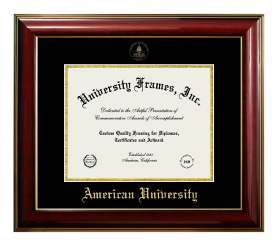 American University Diploma Frame in Classic Mahogany with Gold Trim with Black & Gold Mats for DOCUMENT: 8 1/2"H X 11"W  