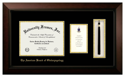 American Board of Otolaryngology Diploma with Announcement & Tassel Box Frame in Legacy Black Cherry with Black & Gold Mats for DOCUMENT: 8 1/2"H X 11"W  ,  7"H X 4"W  