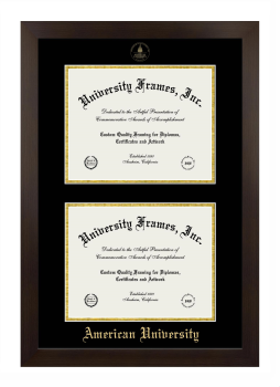 American University Double Degree (Stacked) Frame in Manhattan Espresso with Black & Gold Mats for document: 8 1/2"h x 11"w  , document: 8 1/2"h x 11"w  