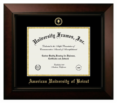 American University of Beirut Diploma Frame in Legacy Black Cherry with Black & Gold Mats for DOCUMENT: 8 1/2"H X 11"W  