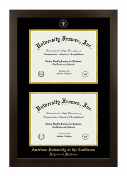 American University of the Caribbean School of Medicine Double Degree (Stacked) Frame in Manhattan Espresso with Black & Gold Mats for document: 8 1/2"h x 11"w  , document: 8 1/2"h x 11"w  