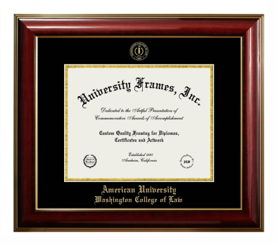 American University Washington College of Law Diploma Frame in Classic Mahogany with Gold Trim with Black & Gold Mats for document: 8 1/2"h x 11"w  