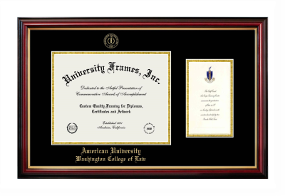 American University Washington College of Law Diploma with Announcement Frame in Petite Mahogany with Gold Trim with Black & Gold Mats for document: 8 1/2"h x 11"w  , diploma: 7"h x 4"w  