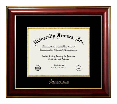 Ameritech College of Healthcare Diploma Frame in Classic Mahogany with Gold Trim with Black & Gold Mats for DOCUMENT: 8 1/2"H X 11"W  