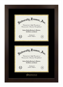 Ameritech College of Healthcare Double Degree (Stacked) Frame in Manhattan Espresso with Black & Gold Mats for document: 8 1/2"h x 11"w  , document: 8 1/2"h x 11"w  