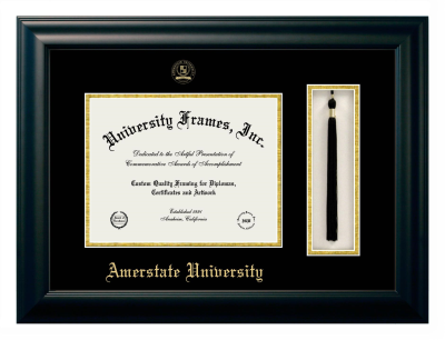 Amerstate University Diploma with Tassel Box Frame in Satin Black with Black & Gold Mats for DOCUMENT: 8 1/2"H X 11"W  