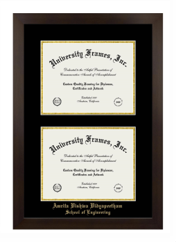 Amrita Vishwa Vidyapeetham Double Degree (Stacked) Frame in Manhattan Espresso with Black & Gold Mats for document: 8 1/2"h x 11"w  , document: 8 1/2"h x 11"w  