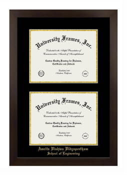 Amrita Vishwa Vidyapeetham Double Degree (Stacked) Frame in Manhattan Espresso with Black & Gold Mats for DOCUMENT: 8 1/2"H X 11"W  , DOCUMENT: 8 1/2"H X 11"W  