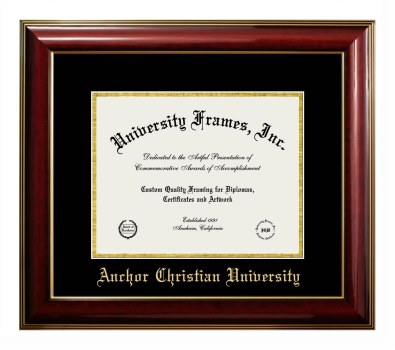 Anchor Christian University Diploma Frame in Classic Mahogany with Gold Trim with Black & Gold Mats for DOCUMENT: 8 1/2"H X 11"W  