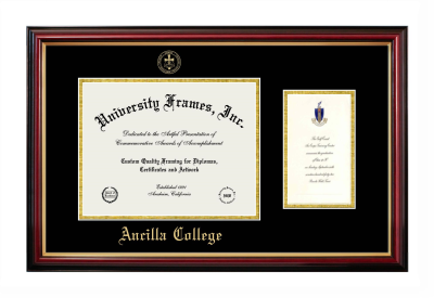 Ancilla College Diploma with Announcement Frame in Petite Mahogany with Gold Trim with Black & Gold Mats for DOCUMENT: 8 1/2"H X 11"W  ,  7"H X 4"W  