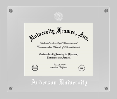 Anderson University (Indiana) Lucent Clear-over-Clear Frame in Lucent Clear Moulding with Lucent Clear Mat for DOCUMENT: 8 1/2"H X 11"W  