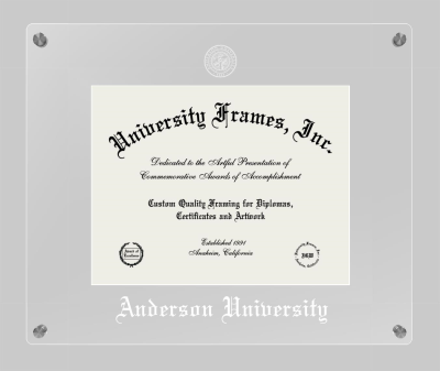 Anderson University (South Carolina) Lucent Clear-over-Clear Frame in Lucent Clear Moulding with Lucent Clear Mat for DOCUMENT: 8 1/2"H X 11"W  