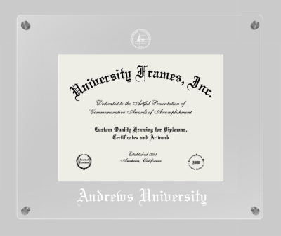 Andrews University Lucent Clear-over-Clear Frame in Lucent Clear Moulding with Lucent Clear Mat for DOCUMENT: 8 1/2"H X 11"W  