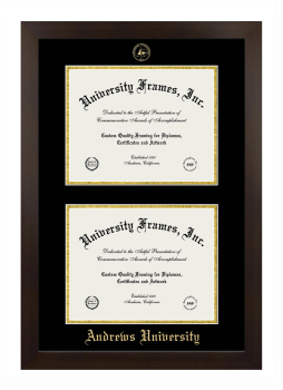 Andrews University Double Degree (Stacked) Frame in Manhattan Espresso with Black & Gold Mats for document: 8 1/2"h x 11"w  , document: 8 1/2"h x 11"w  